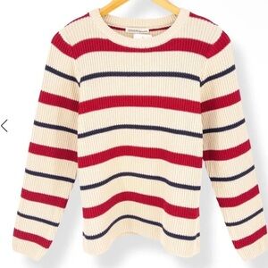 NWT ZENANA Knit Ribbed Striped Red and Navy Holiday Christmas Sweater